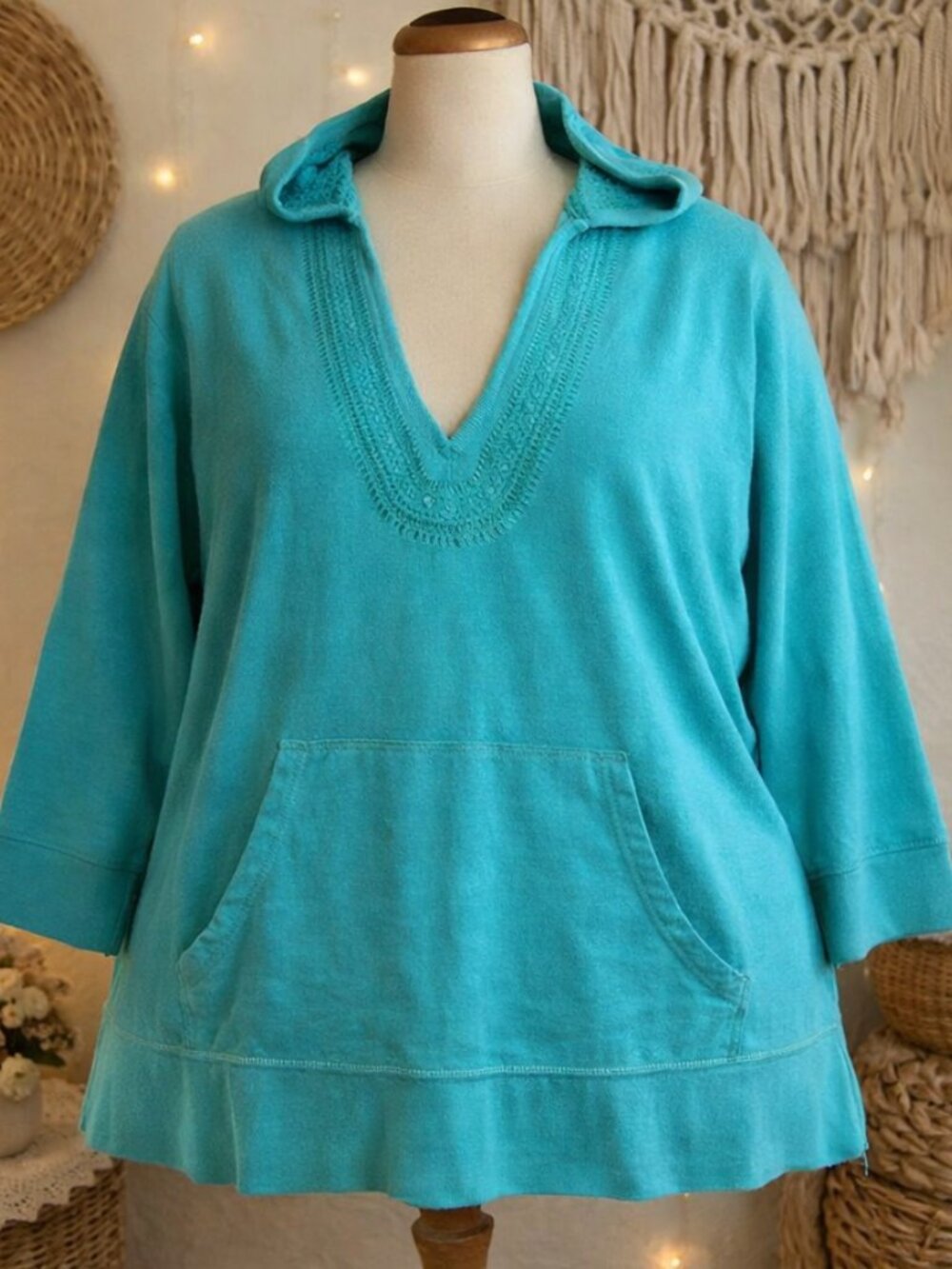 Vintage Turquoise Embroidered Hoodie Top Plus 22/24 Boho Festival Y2K Hong Kong